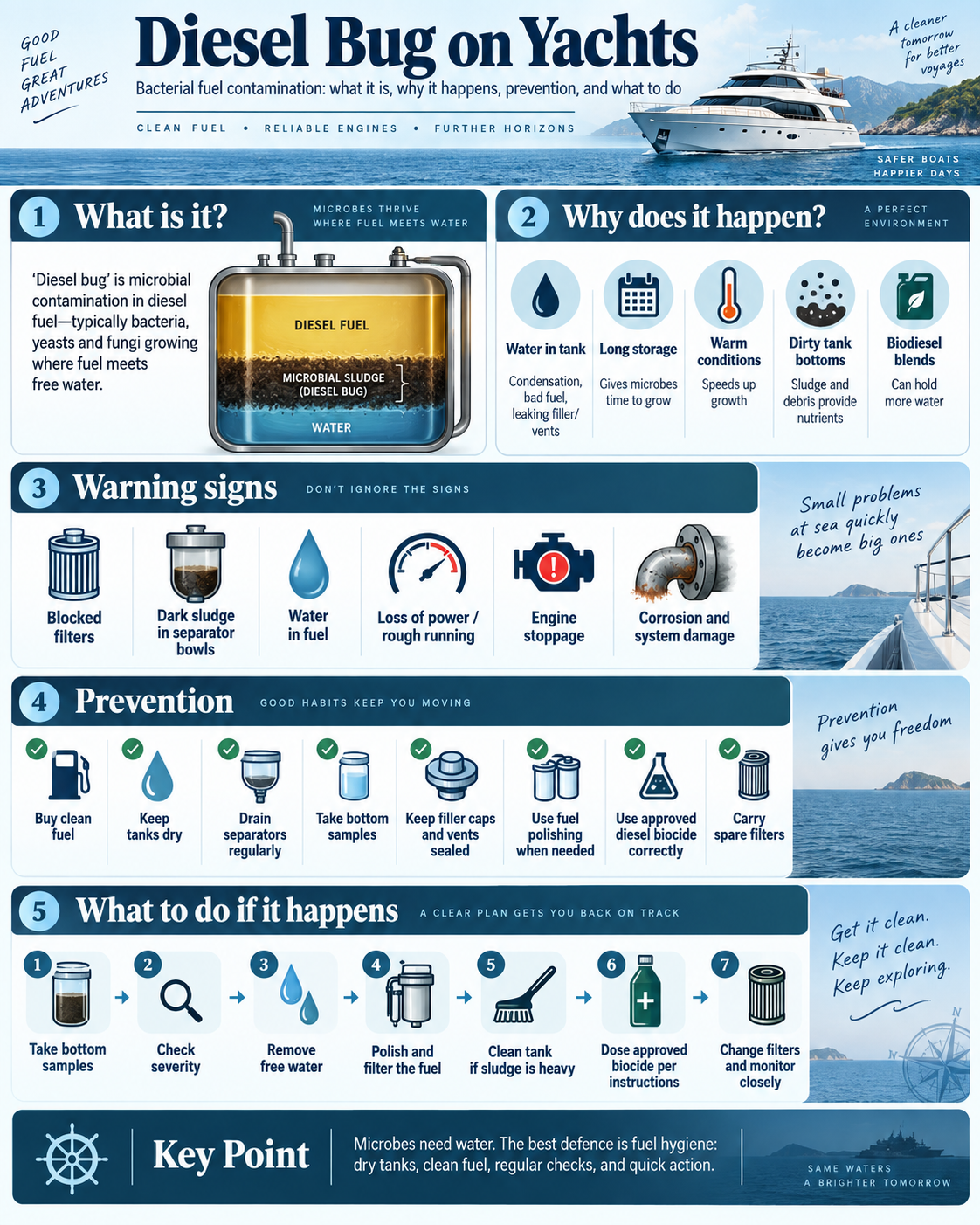 Diesel Bug on Yachts: causes, warning signs, prevention and the response to bacterial fuel contamination