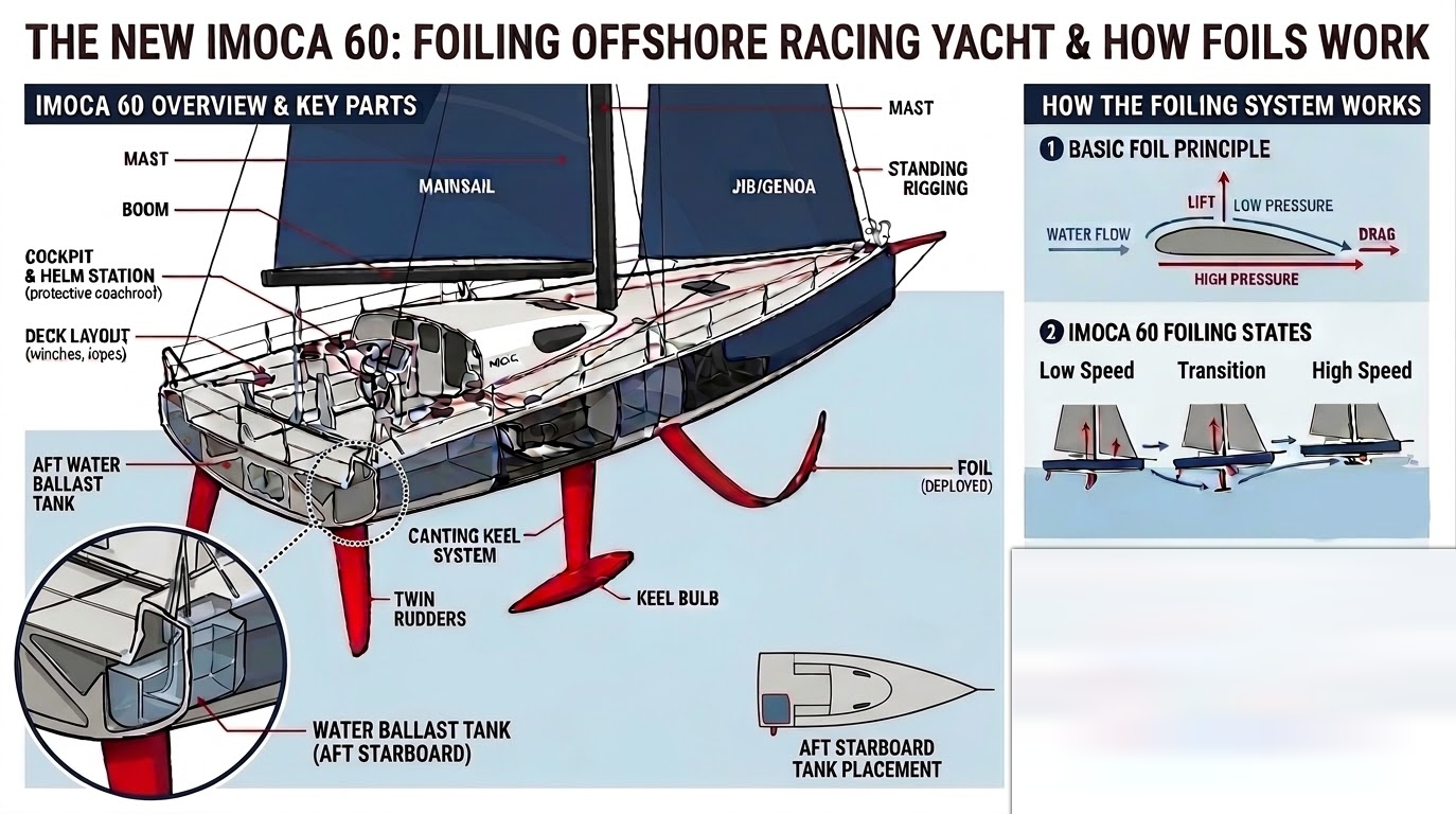The new IMOCA 60: foiling offshore racing yacht, key parts and how foils work